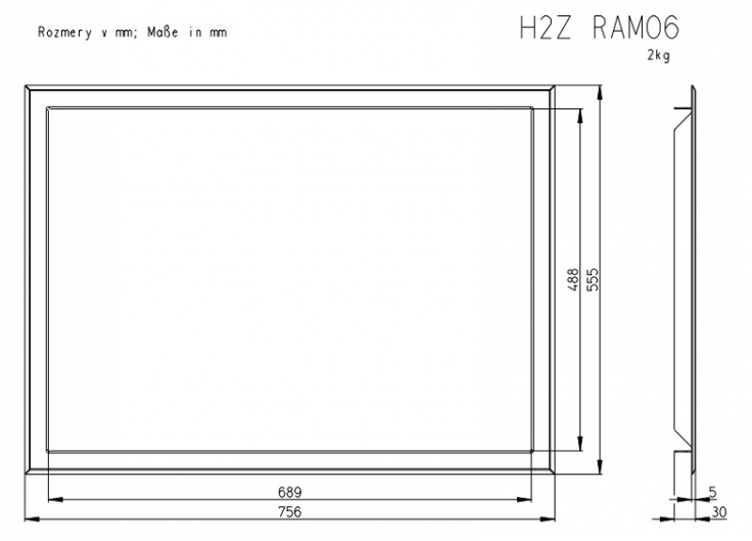 Rámik pre KV HEAT 2G 70.50.01 / T 2G .01 / W 2G .01 / RAM 06 4S, oceľ čierna