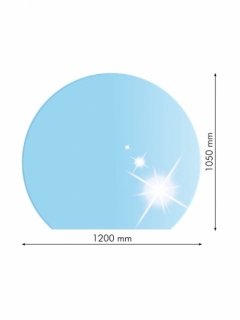 21.02.883.2, Sklo pod kachle, POLOBLÚK, 120x105 cm, fazeta 20 mm, hr. 8 mm, kalené sklo