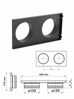 Výustka dvojitá pre krbovú mriežku rovná PREMIUM STEEL 450x220 mm, 2xo125, čierna