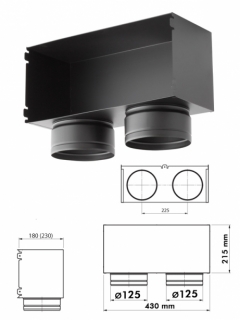 Výustka dvojitá pre krbovú mriežku bočná  PREMIUM STEEL 450x240 mm, 2xo125, čierna