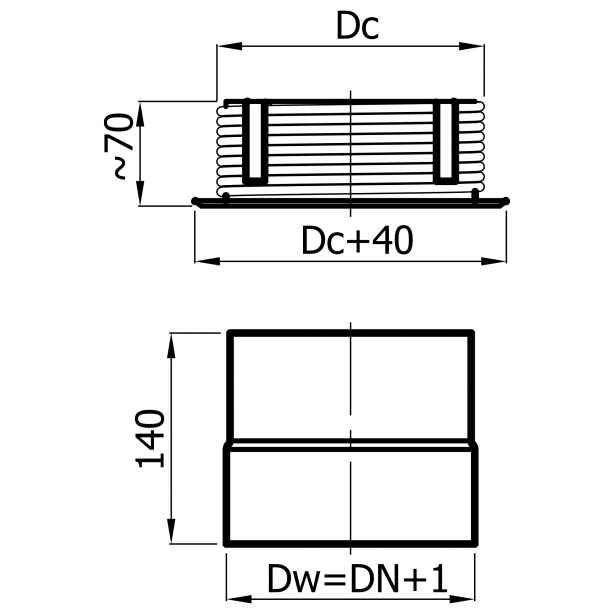 Redukcia s tesniacim povrazcom DN160/DC200, hr. 2.0, nerez, jednoplášť