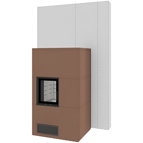 Pec PPP 350-GD/RD-220-7,5. Na stenu - rovné, nominálny výkon 16,5 kW, oceľové dvierka a rámik 51x45, zadné vyústenie dymovodu, 96,5x73,3x167,1