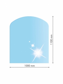21.02.887.2, Sklo pod kachle, SKOSENÝ OBLÚK, 100x110 cm, fazeta 20 mm, hr. 8 mm, kalené sklo