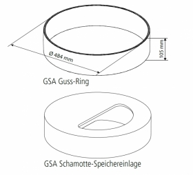 Akumulačný prstenec GSA pre KV Leda, (1 šamotová akumulačná vložka + 1 liatinová obruč)