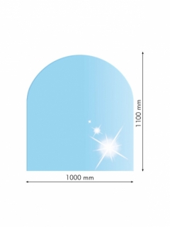 21.02.885.2, Sklo pod kachle, OBLÚK, 100x110 cm, fazeta 20 mm, hr. 8 mm, kalené sklo, nosnosť 300 kg
