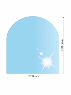 21.02.886.2, Sklo pod kachle, OBLÚK, 120x130 cm, fazeta 20 mm, hr. 8 mm, kalené sklo