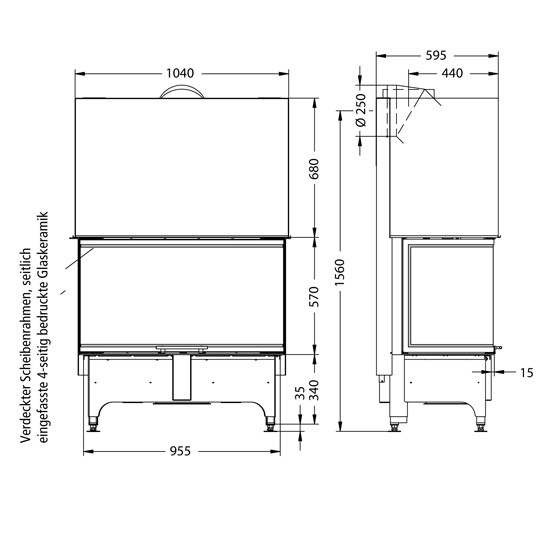 KV ARTE 3RL-100h 4S STANDARD, oceľ čierna, 3 stranné presklenie, výsuvné dvierka, CPV, bezrám, dv,