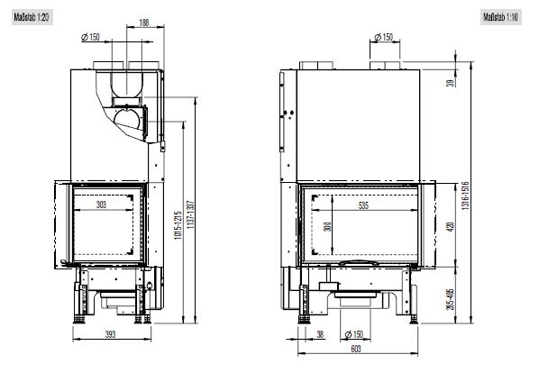 KV 63x40x51 S, oceľ čierna, bezroštové ohnisko, pravé rohové presklenie, výsuvné dvierka, CPV