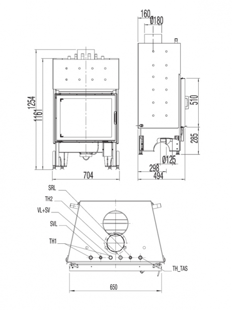 KV 65x51 K aquaHEAT, oceľ čierna, bezroštové ohnisko, rovné presklenie, TVV, CPV
