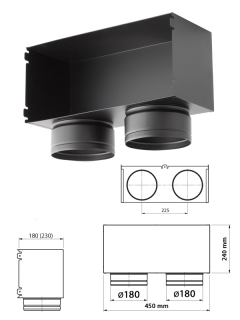 Výustka dvojitá pre krbovú mriežku bočná  PREMIUM STEEL 450x240 mm, 2xo180, čierna