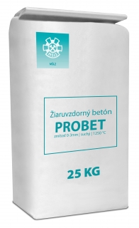 Žiaruvzdorný betón PROBET, zrnitosť 0-3mm, suchý, 1250 °C, vrece 25 kg